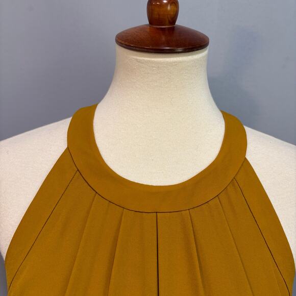 Mustard Yellow Banana Republic high-low high-collar dress, size 10 - Picture 3 of 11